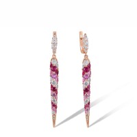 Sterling Silver w/ Rose Plating Earrings Created Pink Sapphire,Created Ruby,White Cubic Zirconia (E318236CPRZSR925)