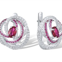 Sterling Silver Earrings Created Ruby,White Cubic Zirconia (E318238CRZSL925)