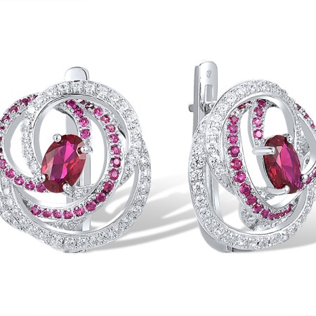 Sterling Silver Earrings Created Ruby,White Cubic Zirconia (E318238CRZSL925)
