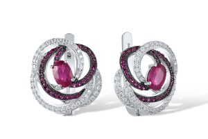 Sterling Silver w/ Black White Plating Earrings Created Ruby,Natural Glass Filled Ruby,White Cubic Zirconia (E318238RRFZSK925)