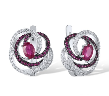 Sterling Silver w/ Black White Plating Earrings Created Ruby,Natural Glass Filled Ruby,White Cubic Zirconia (E318238RRFZSK925)