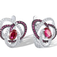 Sterling Silver w/ Black White Plating Earrings Created Ruby,White Cubic Zirconia (E318239CRZSK925)