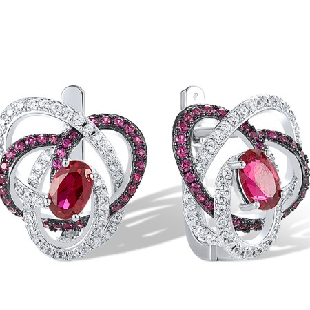 Sterling Silver w/ Black White Plating Earrings Created Ruby,White Cubic Zirconia (E318239CRZSK925)