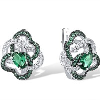 Sterling Silver w/ Black White Plating Earrings Green Spinel,White Cubic Zirconia (E318240GSZSK925)
