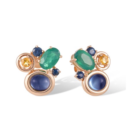 14KR Earrings Blue Sapphire,Citrine,Green Chalcedony (E318242MUL114KR)