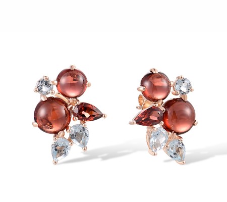 14KR Earrings Blue Topaz (Sky Blue),Garnet (E318243GBK14KR)