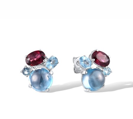 14KW Earrings Blue Topaz (Swiss Blue),London Blue Topaz,Rhodolite Garnet (E318244BLLR14KW)