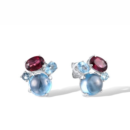 14KW Earrings Blue Topaz (Swiss Blue),London Blue Topaz,Rhodolite Garnet (E318244BLLR14KW)