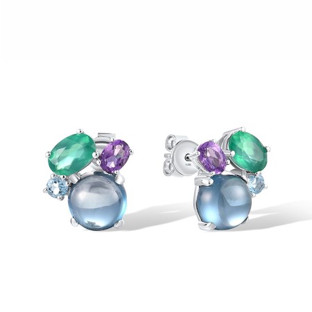 14KW Earrings Amethyst,Blue Topaz (Swiss Blue),Green Chalcedony,London Blue Topaz (E318244MUL14KW)