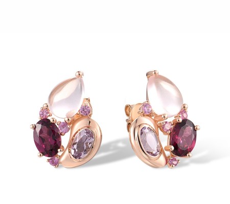 14KR Earrings Amethyst,Pink Quartz,Pink Sapphire,Rhodolite Garnet (E318246MUL14KR)