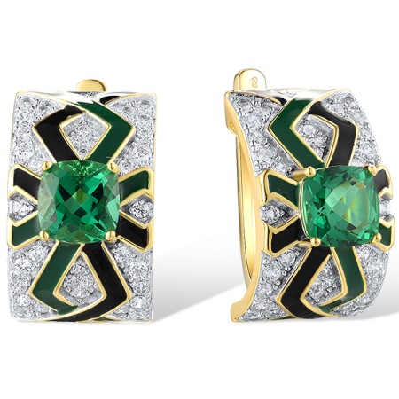 Sterling Silver w/ Ionic Yellow Plating Earrings Enamel,Green Spinel,White Cubic Zirconia (E318358ENASP925)