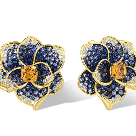 Sterling Silver w/ Yellow Black Plating Earrings Blue Nano Cubic Zirconia,Blue Spinel,White Cubic Zirconia,Yellow Nano Crystal (E318359MULSC925)