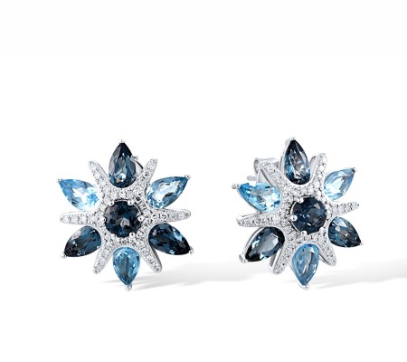 14KW Earrings Blue Topaz (Swiss Blue),Diamond,London Blue Topaz (E318381BLL14KW)
