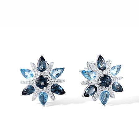 14KW Earrings Blue Topaz (Swiss Blue),Diamond,London Blue Topaz (E318381BLL14KW)