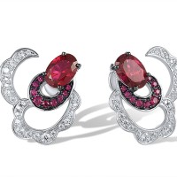 Sterling Silver w/ Black White Plating Earrings Created Ruby,White Cubic Zirconia (E318390CRZSK925)