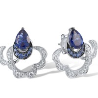 Sterling Silver w/ Black White Plating Earrings Blue Nano Cubic Zirconia,White Cubic Zirconia (E318391BZZSK925)