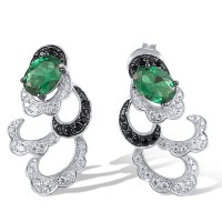 Sterling Silver w/ Black White Plating Earrings Black spinel,Green Spinel,White Cubic Zirconia (E318392BGSZSK925)