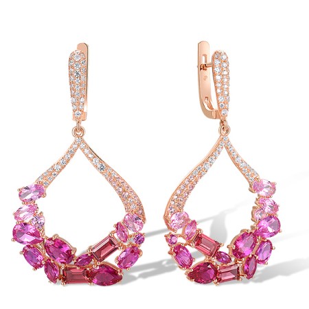 Sterling Silver w/ Rose Plating Earrings Created Pink Sapphire,Created Ruby,Garnet Nano Spinel,White Cubic Zirconia (E318393MULSR925)