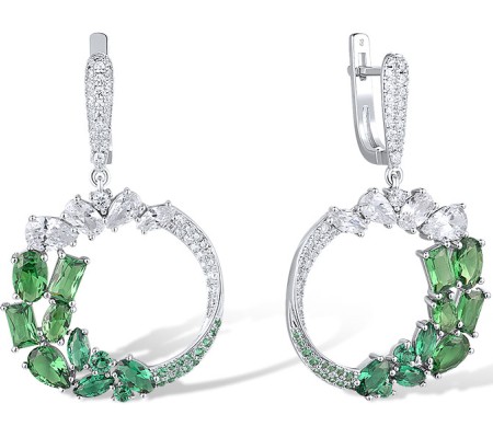 Sterling Silver Earrings Green Spinel,White Cubic Zirconia (E318394GSZSL925)