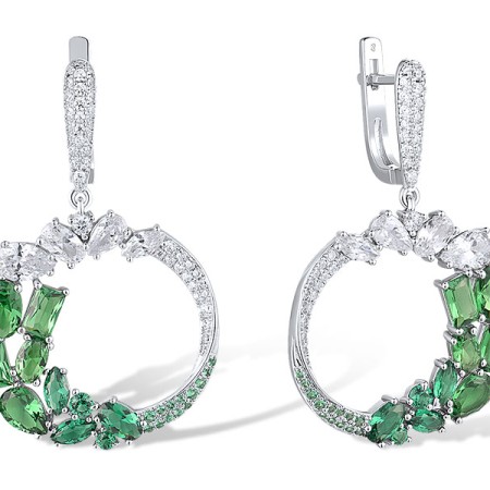 Sterling Silver Earrings Green Spinel,White Cubic Zirconia (E318394GSZSL925)