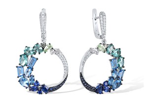 Sterling Silver w/ Black White Plating Earrings Blue Nano Cubic Zirconia,Blue Spinel,Green Spinel,White Cubic Zirconia (E318394MULSK925)