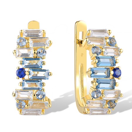 Sterling Silver w/ Yellow Plating Earrings Blue Spinel,White Cubic Zirconia (E318414BLZSY925)