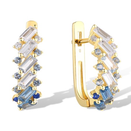 Sterling Silver w/ Yellow Plating Earrings Blue Spinel,White Cubic Zirconia (E318415BLZSY925)