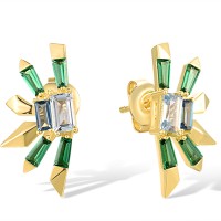 Sterling Silver w/ Yellow Plating Earrings Blue Spinel,Green Spinel (E318418GBNSY925)