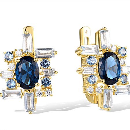 Sterling Silver w/ Yellow Plating Earrings Blue Spinel,White Cubic Zirconia (E318419BLZSY925)