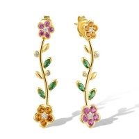 Sterling Silver w/ Yellow Plating Earrings White Cubic Zirconia,Yellow Nano Crystal,Created Pink Sapphire,Green Spinel (E318422MULSY925)