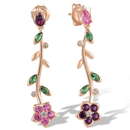 Sterling Silver w/ Rose Plating Earrings White Cubic Zirconia,Created Pink Sapphire,Created Purple Nano Spinel,Green Spinel (E318423MULSR925)