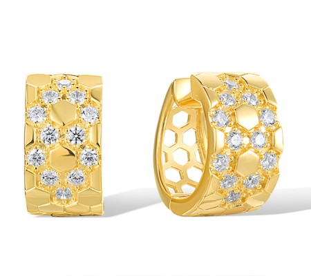 Sterling Silver w/ Yellow Plating Earrings White Cubic Zirconia (E318428WCZSY925)