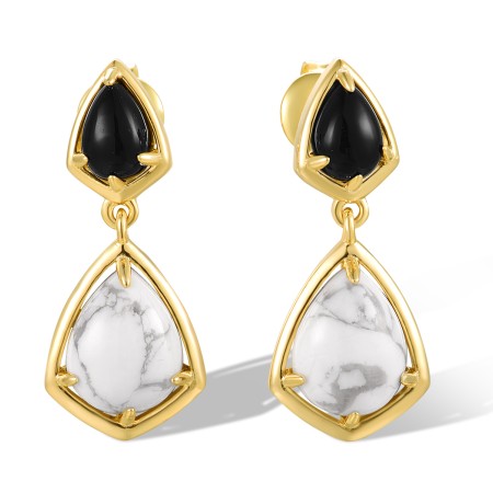 Sterling Silver w/ Yellow Plating Earrings Black Agate,White Magnesite (E318509BGMSY925)