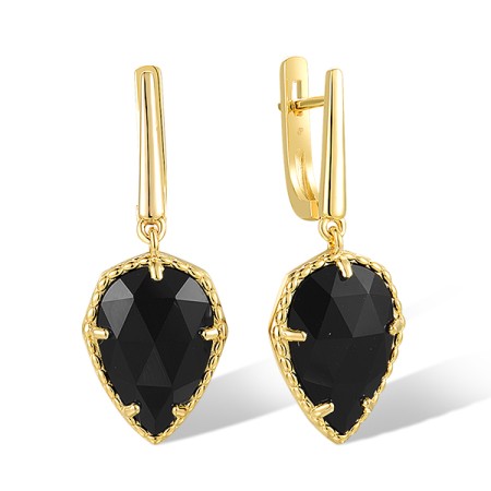 Sterling Silver w/ Yellow Plating Earrings Black Agate (E318510BAGSY925)