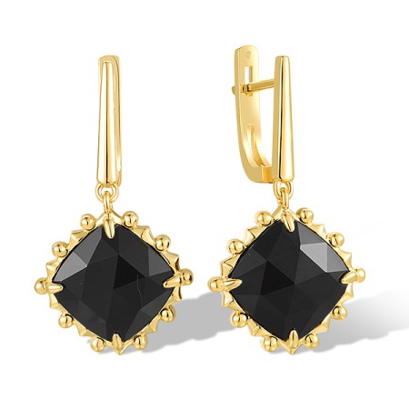Sterling Silver w/ Yellow Plating Earrings Black Agate (E318512BAGSY925)