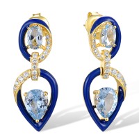 Sterling Silver w/ Yellow Plating Earrings Blue Spinel,Enamel,White Cubic Zirconia (E318546ENASY925)