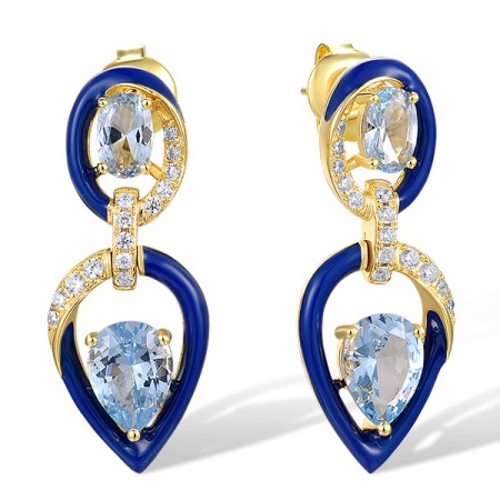 Sterling Silver w/ Yellow Plating Earrings Blue Spinel,Enamel,White Cubic Zirconia (E318546ENASY925)