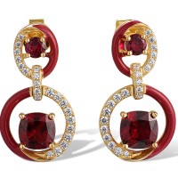 Sterling Silver w/ Yellow Plating Earrings Created Ruby,Enamel,White Cubic Zirconia (E318548ENA1SY925)