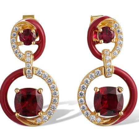 Sterling Silver w/ Yellow Plating Earrings Created Ruby,Enamel,White Cubic Zirconia (E318548ENA1SY925)