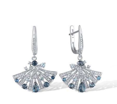 14KW Earrings Blue Topaz (Swiss Blue),Diamond,London Blue Topaz,White Topaz (E318559LDB14KW)