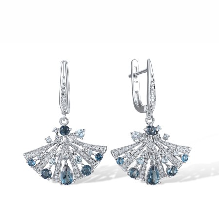 14KW Earrings Blue Topaz (Swiss Blue),Diamond,London Blue Topaz,White Topaz (E318559LDB14KW)