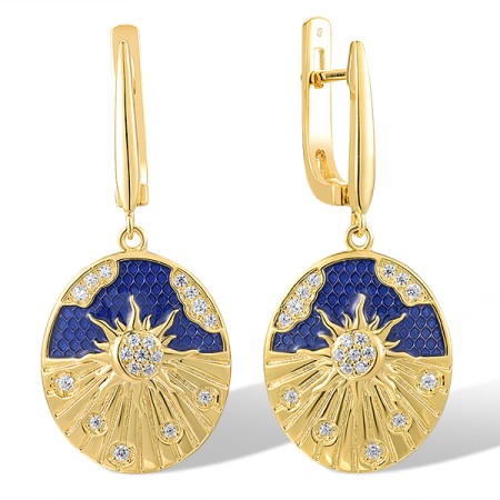 Sterling Silver w/ Yellow Plating Earrings Enamel,White Cubic Zirconia (E318571ENASY925)