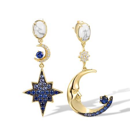 Sterling Silver w/ Yellow Black Plating Earrings Blue Nano Cubic Zirconia,Blue Spinel,White Cubic Zirconia,White Magnesite (E318573MULSC925)