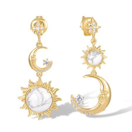 Sterling Silver w/ Yellow Plating Earrings White Cubic Zirconia,White Magnesite (E318574ZMGSY925)