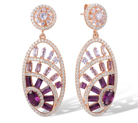 Sterling Silver w/ Rose Plating Earrings Light Blue Cubic Zirconia,White Cubic Zirconia,Created Purple Nano Spinel (E318576LPSZSR925)