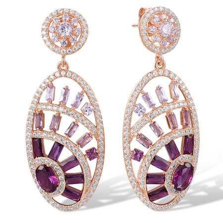 Sterling Silver w/ Rose Plating Earrings Light Blue Cubic Zirconia,White Cubic Zirconia,Created Purple Nano Spinel (E318576LPSZSR925)