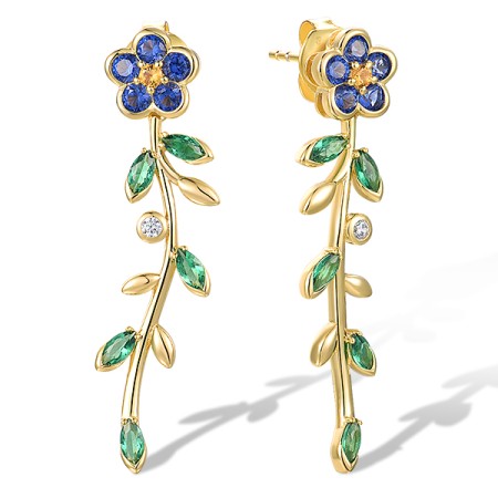 Sterling Silver w/ Yellow Plating Earrings Green Spinel,White Cubic Zirconia,Yellow Nano Crystal,Blue Nano Cubic Zirconia (E318580MULSY925)
