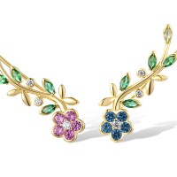 Sterling Silver w/ Yellow Plating Earrings Green Spinel,Blue Spinel,White Cubic Zirconia,Created Pink Sapphire,Green Nano Cubic Zirconia (Per (E318581MULSY925)