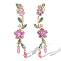 Sterling Silver w/ Rose Plating Earrings Created Pink Sapphire,Green Spinel,White Cubic Zirconia (E318582CPGZSR925)