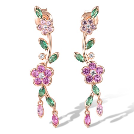Sterling Silver w/ Rose Plating Earrings Created Pink Sapphire,Green Spinel,White Cubic Zirconia (E318582CPGZSR925)